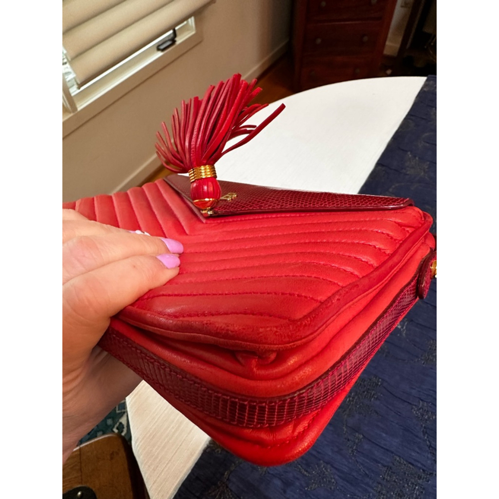 Bally Red Leather & Lizard Crossbody Bag - Picture 13 of 16